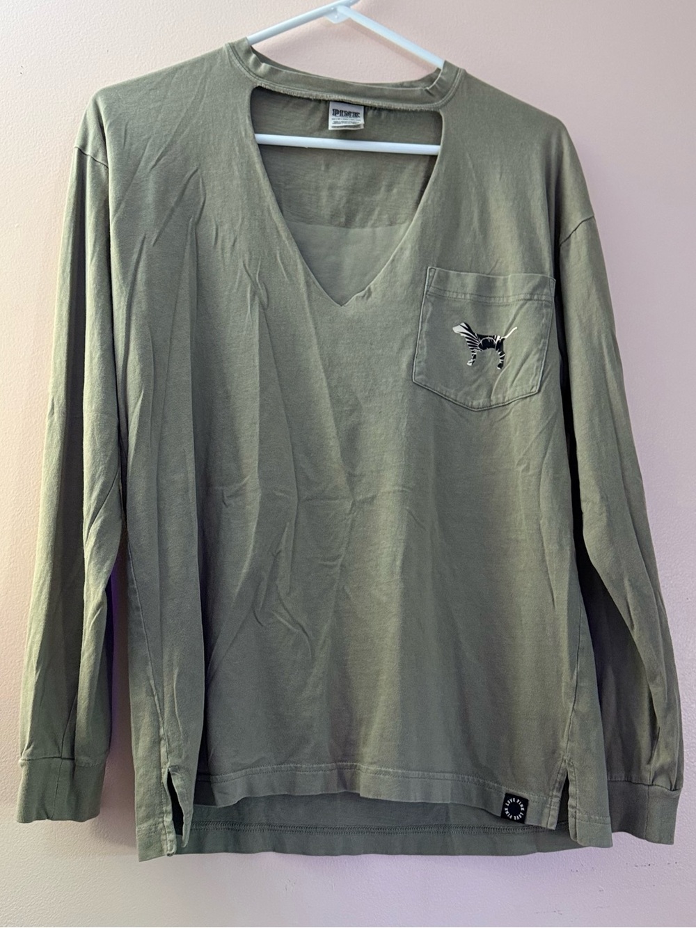 PINK Victoria’s Secret Olive Green Dog Graphic Long Sleeve Top